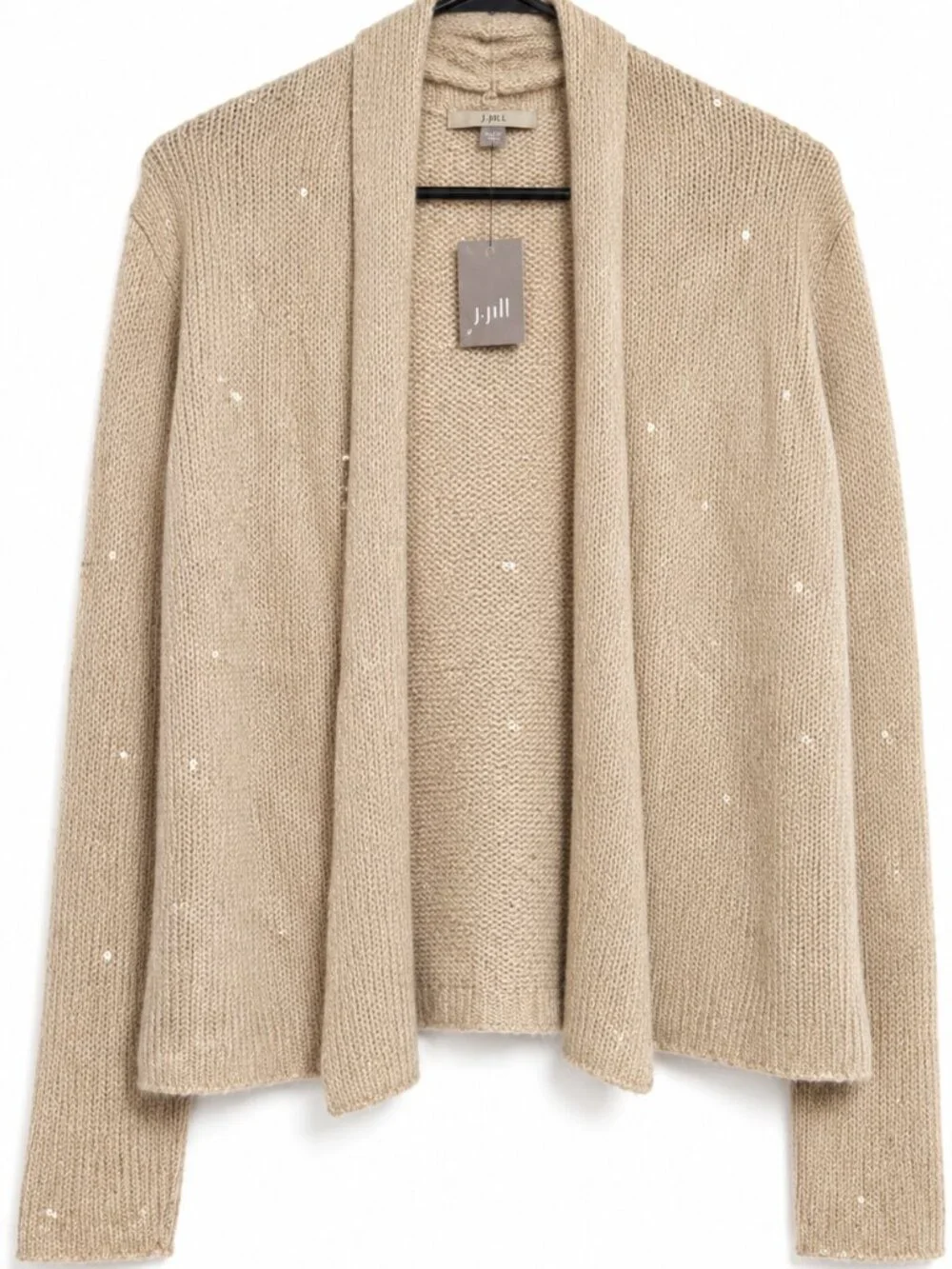 NWT J.Jill XL Champagne Sequin Mohair Open Front Cardigan